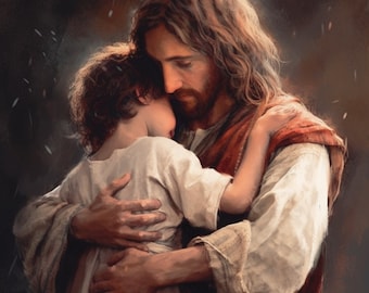 Jesus Christ Hugging Boy. Digital Print, wall art, instant Download