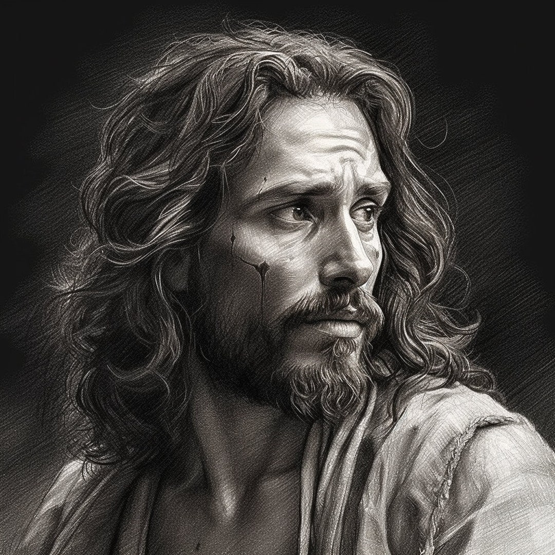 Jesus Sketch Digital Printable Download Religious Artwork for Home