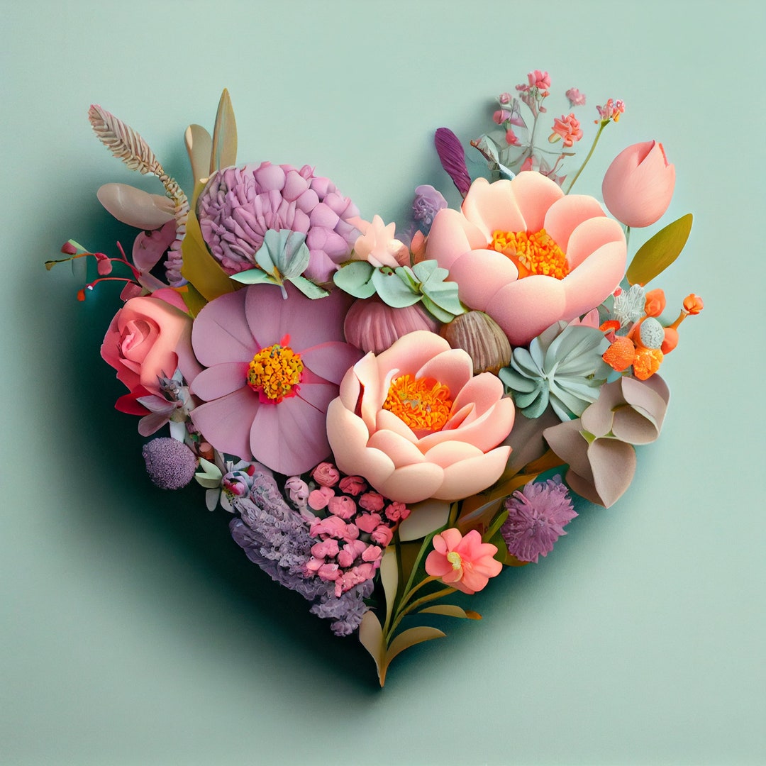 Love Blooms Eternal Digital Art Floral Heart Print 7 Etsy
