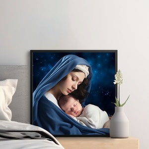 Mary and Baby Jesus Digital Art Print - Religious Christian Wall Decor