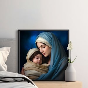 Mary and Baby Jesus Digital Art Print - Religious Christian Wall Decor