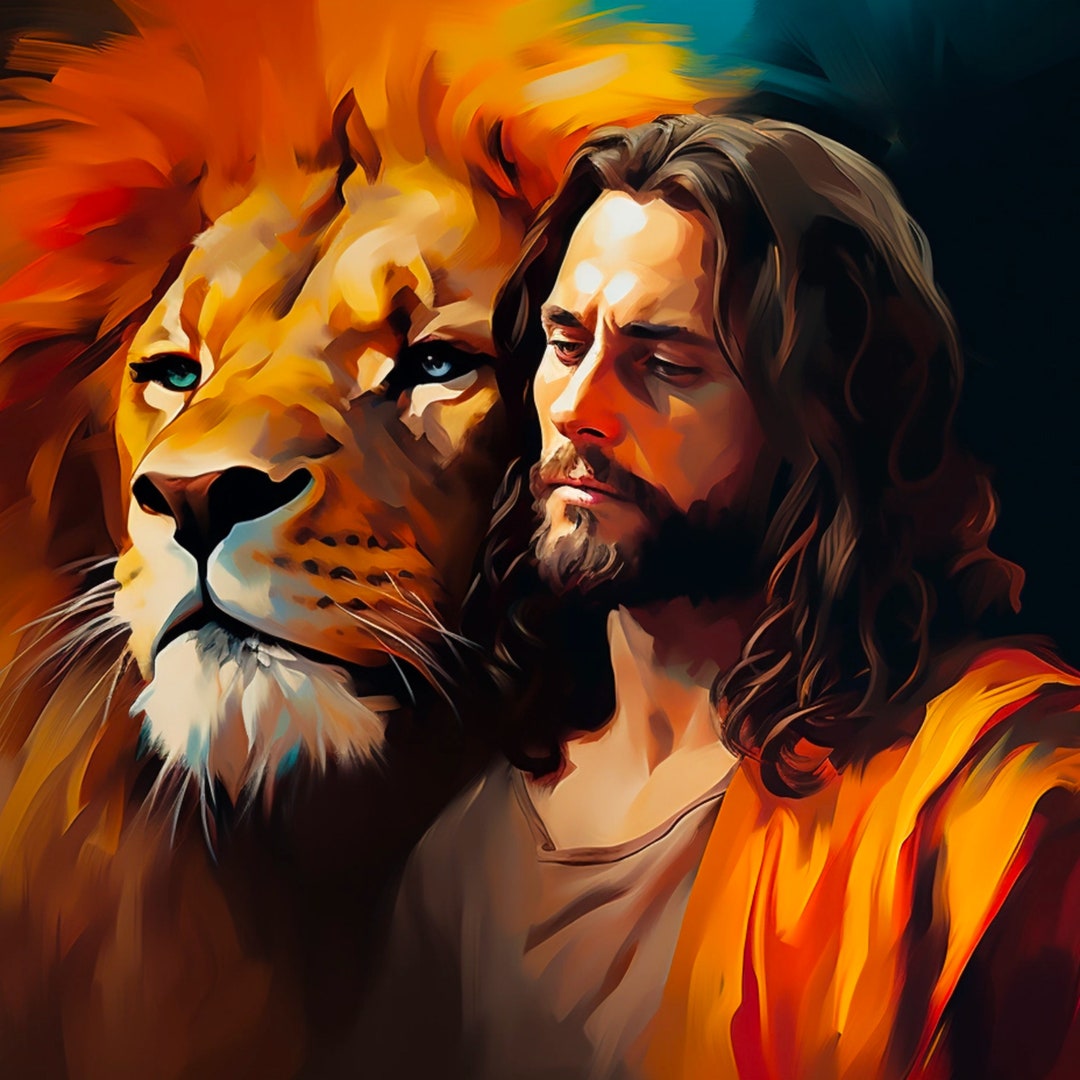 The Lion and Jesus Poster, Religious Wall Art, Christian Home Decor
