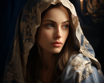 Divine Serenity: Captivating Digital Wall Picture of the Virgin Mary