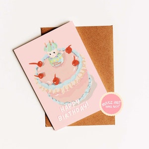 Tarjeta de felicitación de cumpleaños imprimible con diseño de ángel de Sonny, color rosa, de 5 x 7 y 4 x 6 pulgadas, plegable, hecha a mano, conejito, querubín, kewpie japonés.