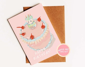 Sonny Angel Art Pink Cute Printable Birthday Card Greeting Downloadable Printable 5x7 4x6 Foldable Card, DIY Bunny Cherub Kewpie Japanese