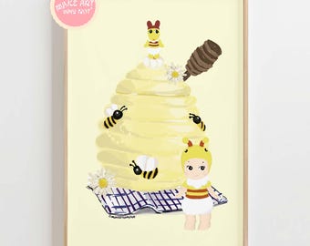 Printable Sonny Angel Poster Art DIGITAL | Cherub Bunny Aesthetic Cute Personal Girlie Girl Yellow Pastel Decor Bee Bugs Life Robby