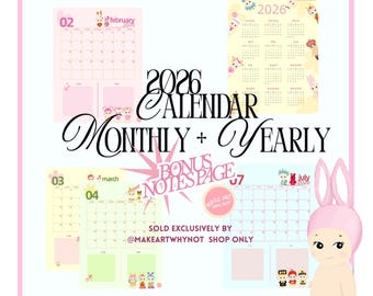 Sonny Angel 2026 Twelve Month Calendar Bundle DIGITAL and Printable Fillable Digital Instant Download 12 Monthly Yearly Goodnotes Template