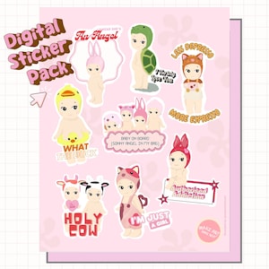 Sonny Angel Inspirierte Illustration Digitale Aufkleber Pack Goodnotes Ipad Tagebuch Printable Häschen Kawaii Einzigartig Japan Spaß Rosa Mädchen Katze