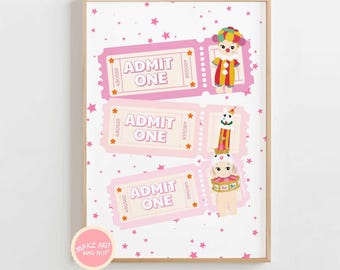Printable Sonny Angel Poster DIGITAL | Cherub Bunny Aesthetic Cute Personal Girl Pastel Decor Circus Robby Clown Ticket Party Fun Carnival