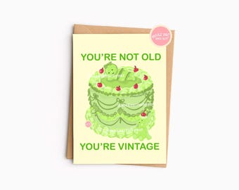 Smiski Greeting Cart DIGITAL | Hand-Drawn Birthday Cake Illustration | Template DIY Kawaii Unique Pun Green | 5x7"
