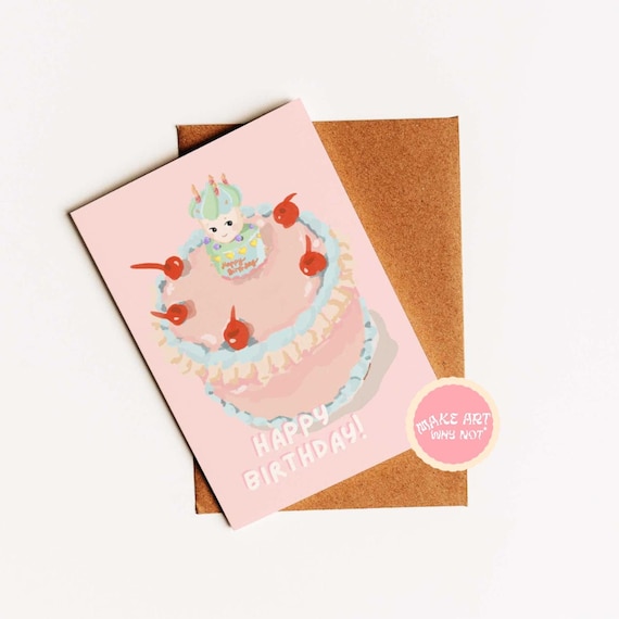 Sonny Angel Art Pink Cute Printable Birthday Card Greeting