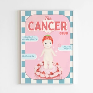 Imprimible Sonny Angel Cartel Cáncer Estrella Signo Serie Horóscopo Personalizado Estética Lindo Cumpleaños –Cherub Bunny Rosa Amor Personal