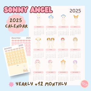 Peut inclure: Un calendrier 2025 mettant en scène des personnages Sonny Angel. Chaque mois présente un personnage Sonny Angel différent portant un chapeau à thème. Le calendrier comprend un aperçu annuel et des pages mensuelles.