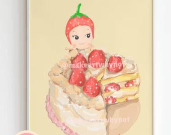 Printable Sonny Angel Poster Art DIGITAL | Cherub Bunny Aesthetic Cute Personal Kawaii Butter Girl Soft Yellow Cake Strawberry Hippers
