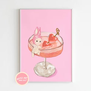 Affiche imprimable Sonny Angel rose NUMÉRIQUE | Chérubin lapin esthétique personnel mignon Girlie Girl Cake Cocktail fraise rose décoration