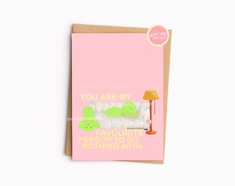 Smiski Greeting Card DIGITAL | Green Funny Cute Guy Printable Couple Relationship Friendship Emotional Support Folded Template DIY 5x7 Pink