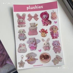 Lot de feuilles d'autocollants - rose/bleu Mofusand brillant, Sonny Angel, doudou, Miffy, Sanrio pour un carnet de notes amusant et amusant