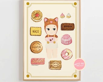 Printable Sonny Angel Poster Art | Cherub Bunny Aesthetic Cute Personal Pastel Decor Coffee Espresso Brown Kitchen Aesthetic British Biscuit