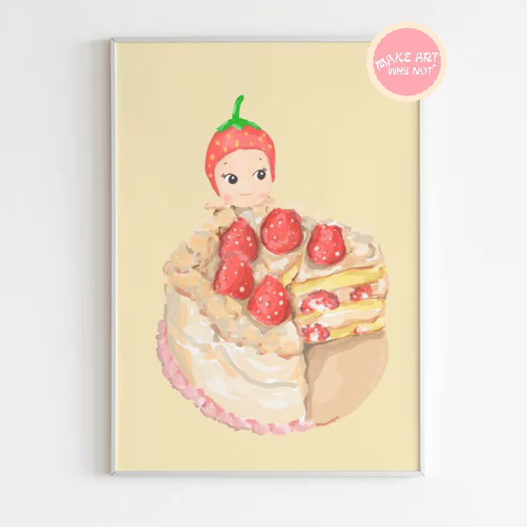 Printable Sonny Angel Poster Art DIGITAL | Cherub Bunny Aesthetic Cute Personal Girlie Girl Soft Yellow Cake Strawberry Hippers