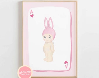Printable Sonny Angel Poster Art Pink DIGITAL | Cherub Bunny Aesthetic Cute Personal Girlie Girl Ace Card Unique Love Heart