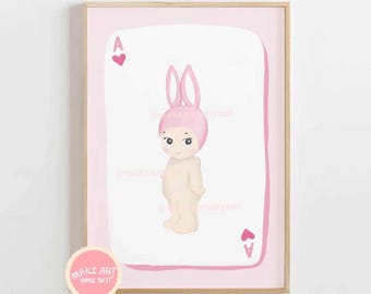 Printable Sonny Angel Poster Art Pink DIGITAL | Cherub Bunny Aesthetic Cute Personal Girlie Girl Ace Card Unique Love Heart