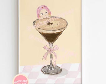Printable Sonny Angel Poster Art Pink DIGITAL | Cherub Bunny Aesthetic Cute Personal Espresso Martini Cocktail Kitchen Decoration Ribbon