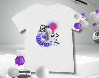 UFO Graffiti Organic T-Shirt | Cool Comfort for a Cause, Alien Art Tee, Unique Design, Eco-Friendly Shirt, Gift for Art Lovers, Birthday