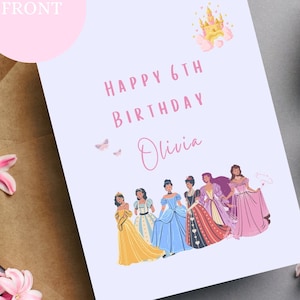 Gepersonaliseerde Prinses Gelukkige 6e Verjaardag Wenskaart Meisje Digitaal Download Printable