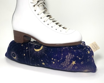 Ice Skate Soakers, Celestial Zodiac Puffy Figure Skate Covers, Stuffed Skate Guard Protector, Towel Dry Prevent Rust, Ice Dance Moon Stars
