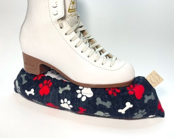 Ice Skate Soakers, Paw Print & Bone Puffy Figure Skate Covers, Stuffed Skate Guard Protector, Towel Dry Prevent Rust, Ice Dance Trendy Style