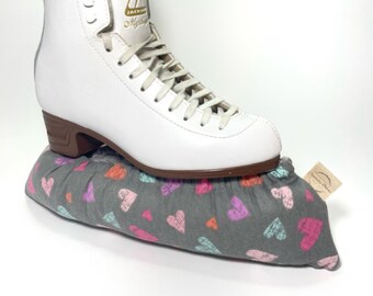 Ice Skate Soakers, Gray Heart Puffy Figure Skate Covers, Stuffed Skate Guard Protector, Soft Towel Dry Prevent Rust, Ice Dance Style Trendy
