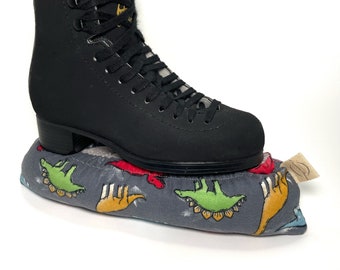 Ice Skate Soakers, Dinosaur Puffy Figure Skate Covers, Stuffed Hockey Skate Guard Protector Soft Towel Dry Prevent Rust, Ice Dance Cute Dino