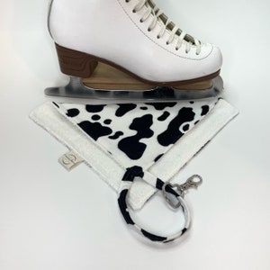 Ice Skate Drying Towel, Cow Spot Style, Trendy Figure Skate Blade Cloth, Flannel and Terry, Wipe Down Prevent Rust, Match with Skate Soakers