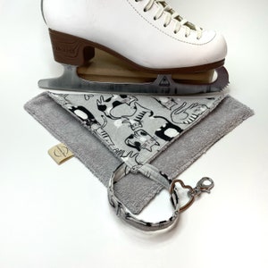 Ice Skate Drying Towel, Kitty Cat Style, Figure Skate Blade Cloth, Flannel and Terry, Wipe Down Prevent Rust, Match with Skate Soakers