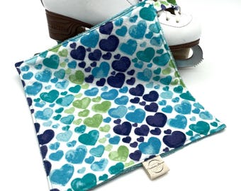 Sport Towel, Ice Skate Drying Towel, Blue Turquoise Heart, Tennis Golf Sport Cloth, Keychain Choice, Match with Skate Soaker, Flannel/ Terry
