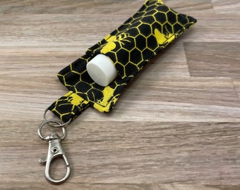 Lip Balm Holder Keychain w Lip Balm, Cosmetic Lip Gloss Pocket Clasp, Clip On Make Up Carry Case, Adorable Functional, Gift for Under 10