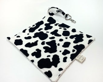 Sport Towel, Ice Skate Drying Towel, Black or Pink Cow Spots, Tennis Golf Sport Cloth, Keychain Choice, Match w Skate Soaker, Flannel/ Terry