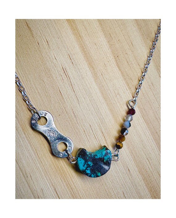 Genuine Turquoise Sterling Bike Chain Necklace: MTB Gift, Cycling, Biking