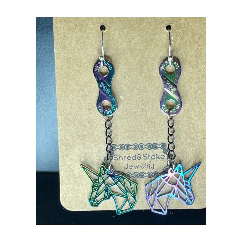 Oil Slick Rainbow Unicorns Bike Chain Link Earrings Etsy