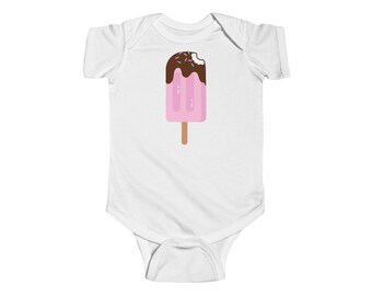 Roze met chocolade gedompelde ijslollyromper | IJsbabyromper, zomerse eigenzinnigheid print