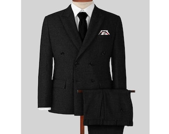 Tweed Herringbone Wool 3Piece Suit Vintage Style Grey Man Suit for Wedding, Winter, Groom wear and Groomsmen Made to Measure blazers-trouser