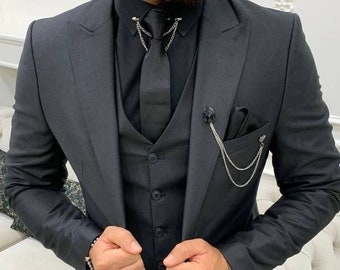 Schwarzer Anzug für Männer, Herrenanzüge, Jäten & Partykleidung für Männer, Smoking für Männer, Royaler schwarzer Anzug mit kostenlosem Zubehör, schnelles Schiff