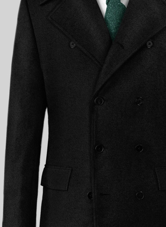 Men Black Tweed Overcoat Vintage Long Trench Coat New Jacket Coat