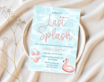 Invitación para la despedida de soltera "Last Splash": Plantilla editable para fiesta en la piscina (Descarga digital)
