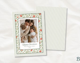 Green Gingham Christmas Photo Card Template | Editable Canva Design