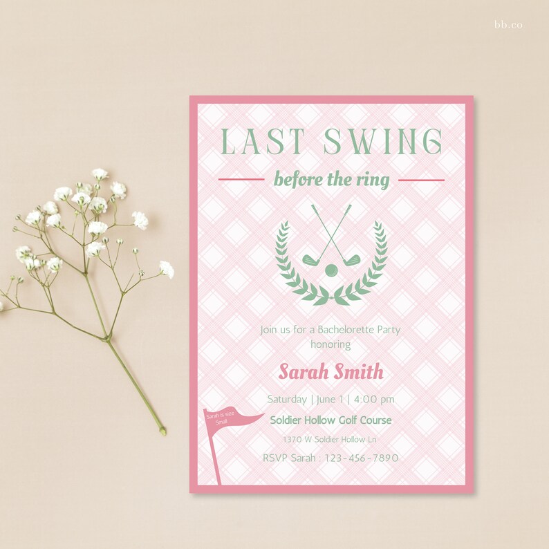 Golf Bachelorette Party Invitation: Last Swing Before the Ring (EDITABLE Template) image 3