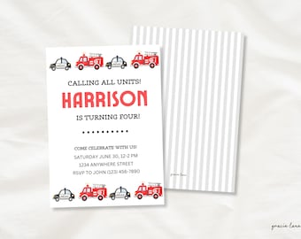 Calling all Units Kids Birthday Invitation Template, EDITABLE Canva Invitation, Emergency Vehicles Invitation
