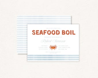 Plantilla de invitación para mariscada: Diseño de cangrejo náutico (plantilla editable de Canva de 5x7) - The Bayview