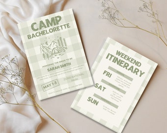 Camp Bachelorette Invitation Template: Weekend Itinerary (EDITABLE)