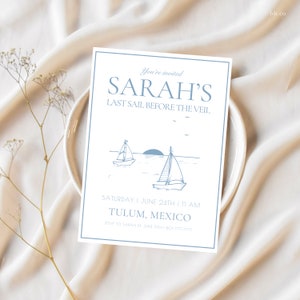 Last Sail Before the Veil Bachelorette Party Invitation Template, EDITABLE Invitation Template, Coastal Bachelorette Party